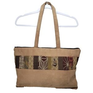 Kimono Designs Aztex Tote Shoulder Bag Purse Brown Boho Engraved Suede Zip
